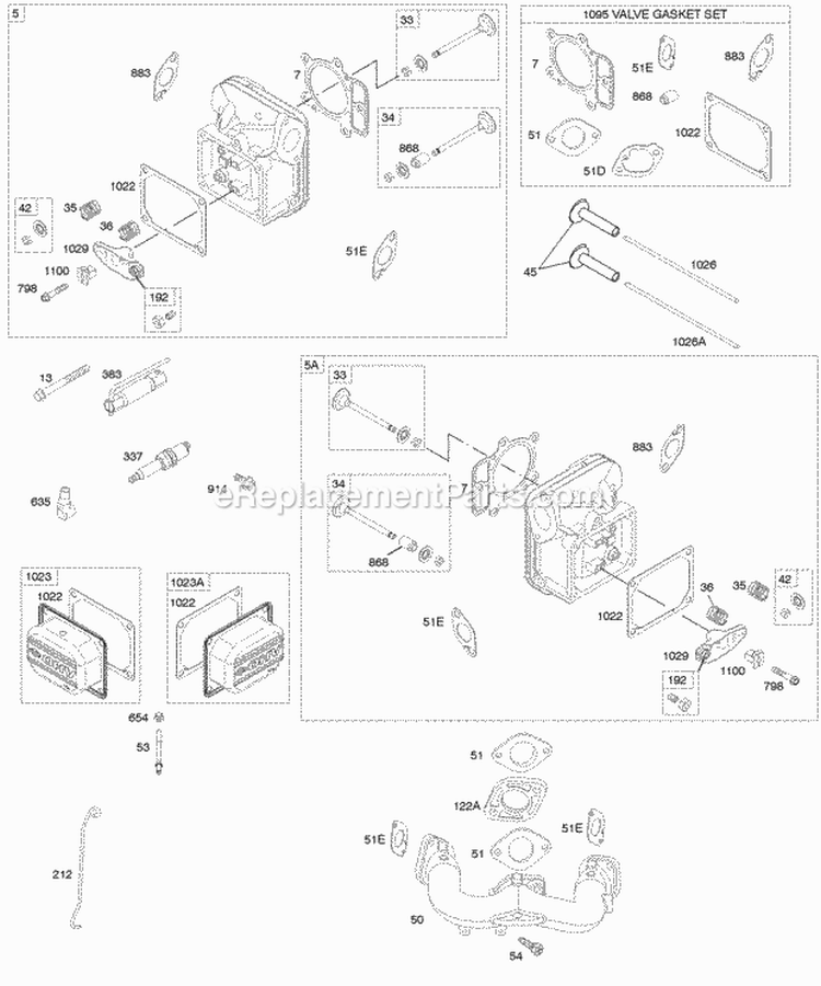 Cylinder Head Gasket Set - Valve Intake Manifold Valves Diagram and Parts List for 441577-0112-E1  Briggs and Stratton Engine